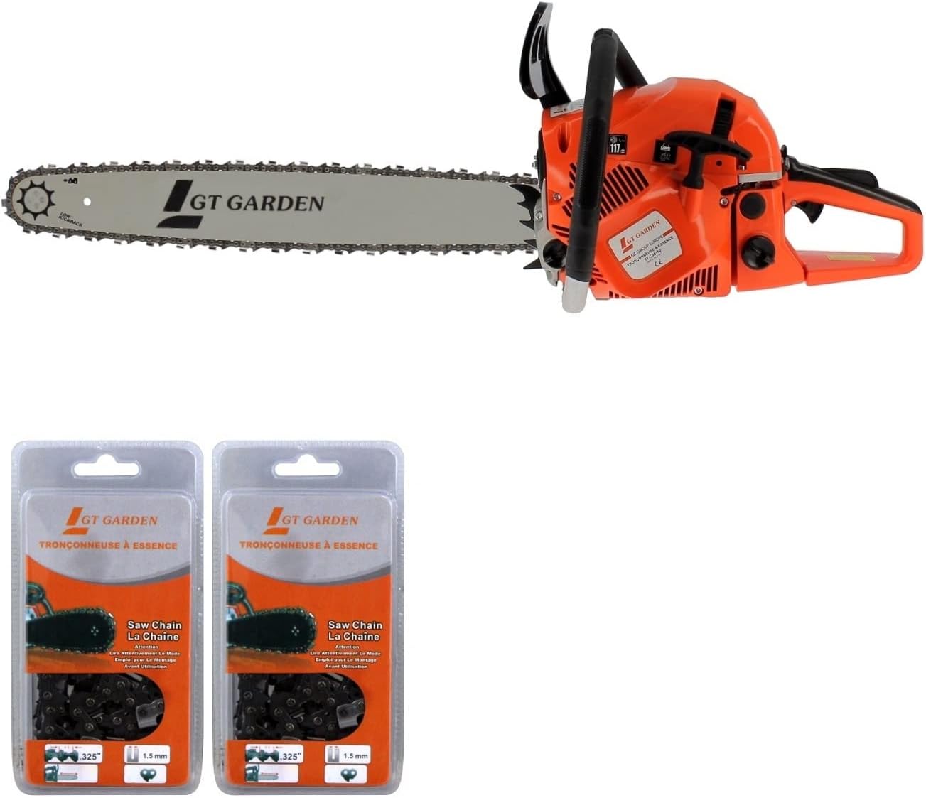 Tronçonneuse GT Garden 62 cm³ équipée du guide de 55 cm